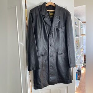 Douglas Black leather overcoat vintage feel touch of edgy style